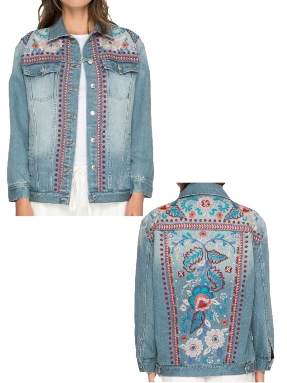 Johnny Was Oman Embroidered Denim Jacket